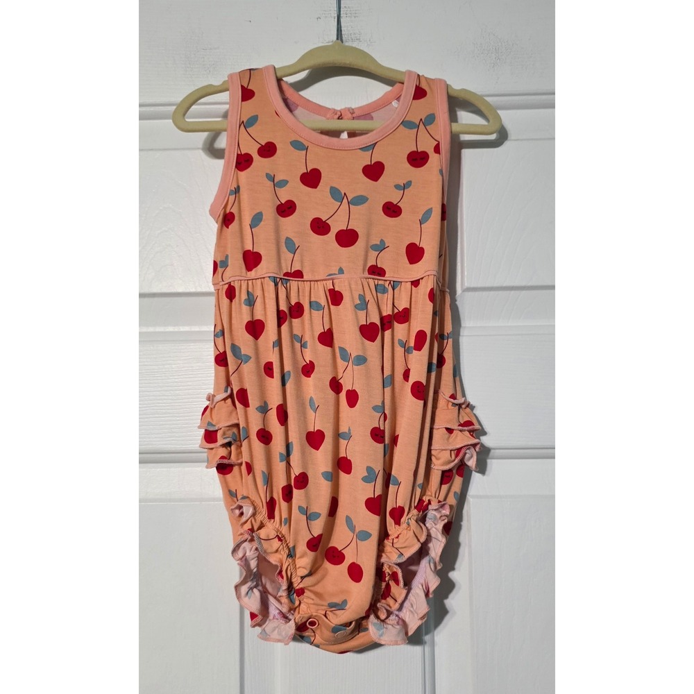 Play by Little Sleepies Peach Cherry Print Ruffle Bamboo Romper 18-24 Months